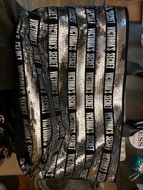 Victoria's Secret Black and Silver Sequin Logo Weekender Travel Glam Tote
